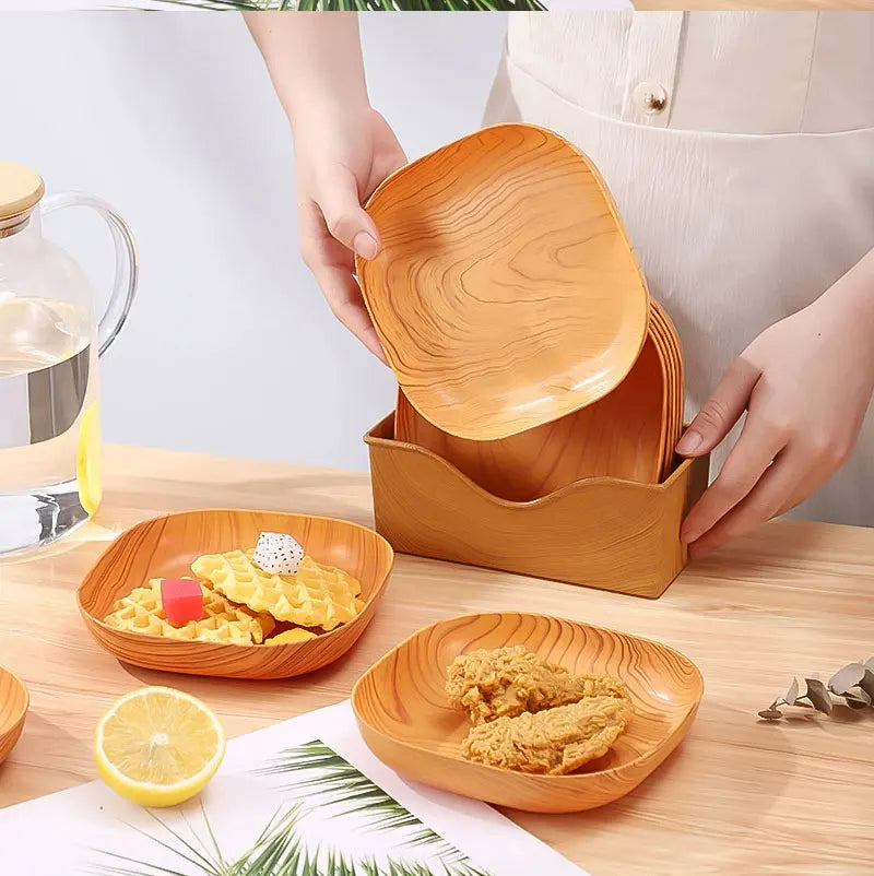 Lot d'Assiettes Effet Bois