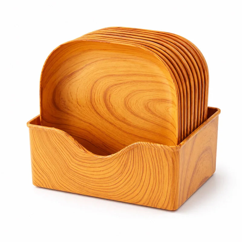 Lot d'Assiettes Effet Bois