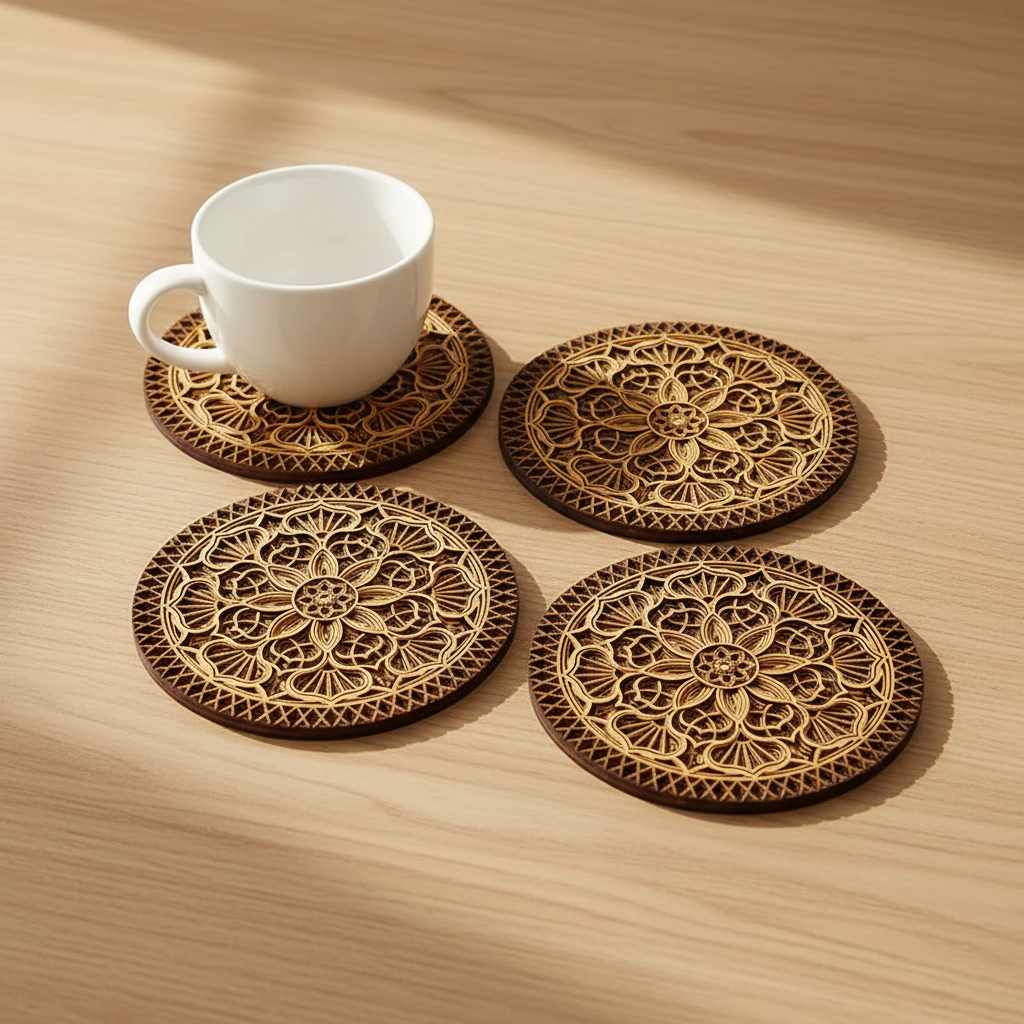 Set de Sous-Verres en Bois Mandala