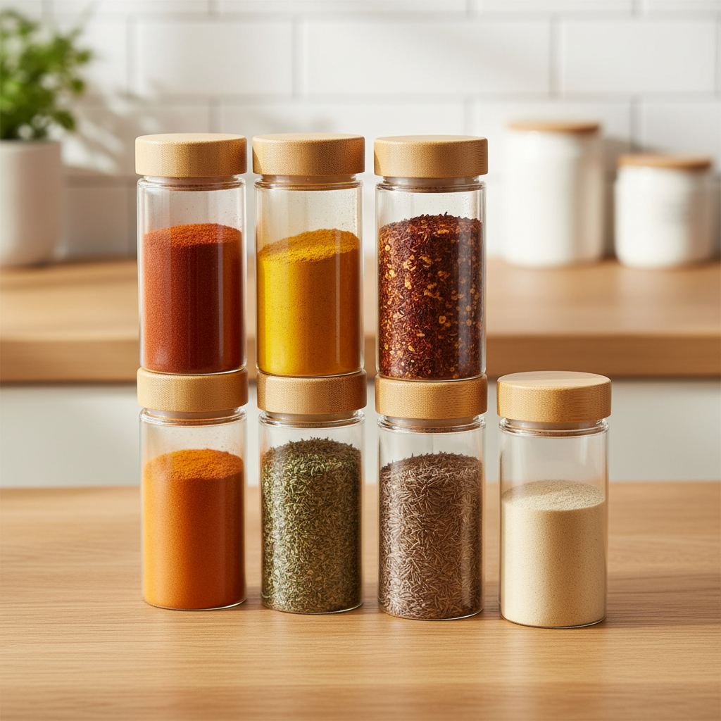 Set de Pots à Épices en Verre et Bambou