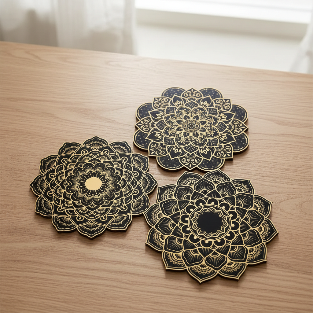 Set de Sous-Verres en Bois Mandala