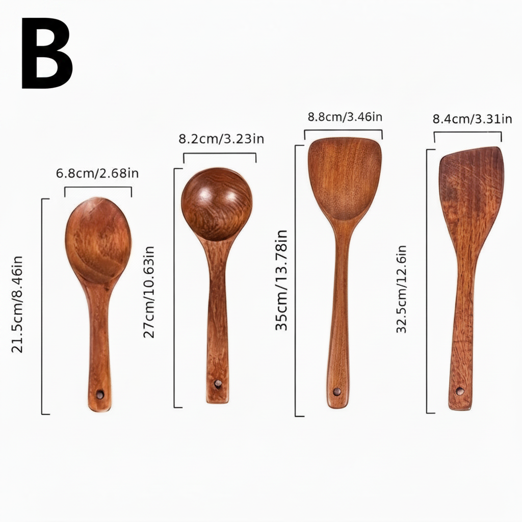 Set de Cuillères en Bois Massif – 4 Pièces