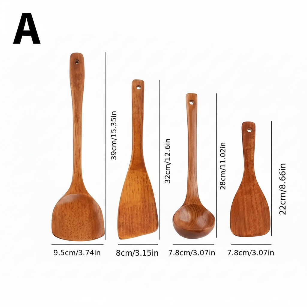 Set de Cuillères en Bois Massif – 4 Pièces