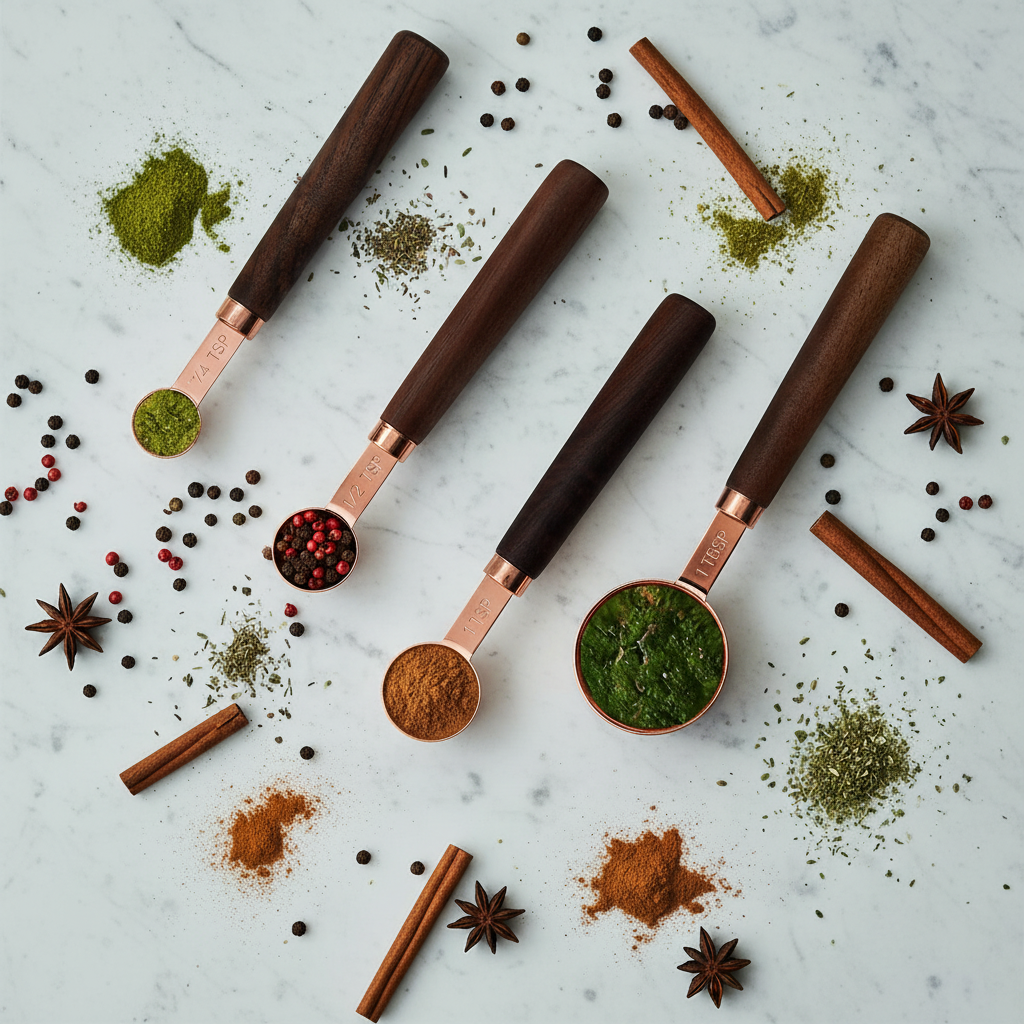 Set de Cuillères Doseuses en Acier Inoxydable – Manche en Bois