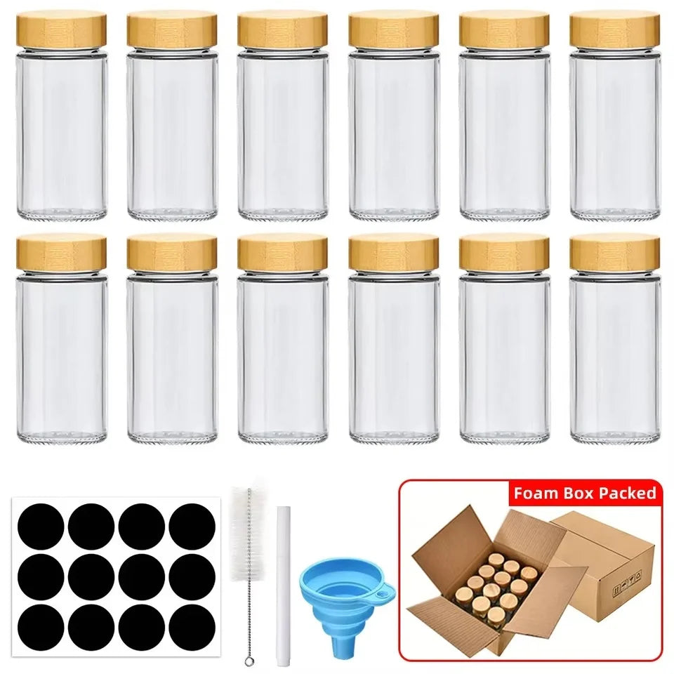 Set de Pots à Épices en Verre et Bambou – 6, 12 ou 24 pièces