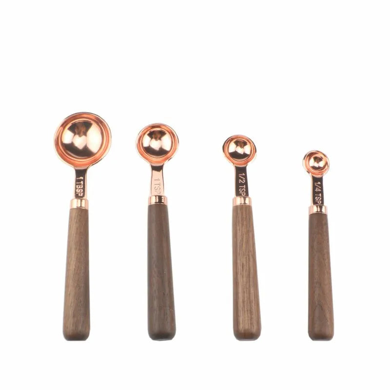 Set de Cuillères Doseuses en Acier Inoxydable – Manche en Bois